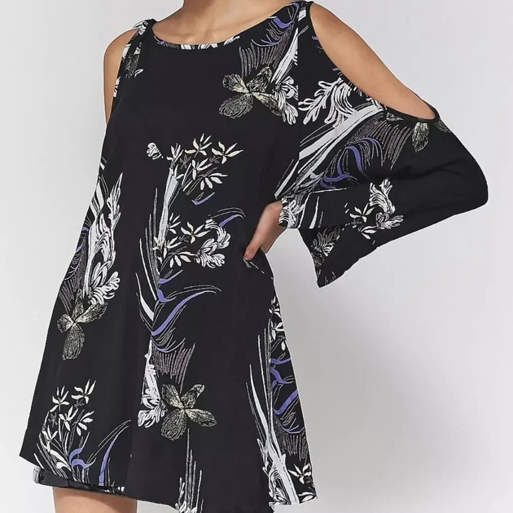 Free People Clear Skies Cold Shoulder Tunic Mini Dress Black Small
